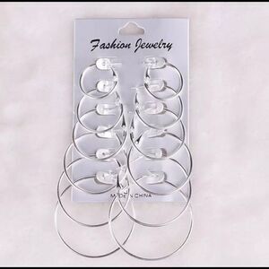 NEW … Set Of “6 Pairs” Silver Hoop Earrings